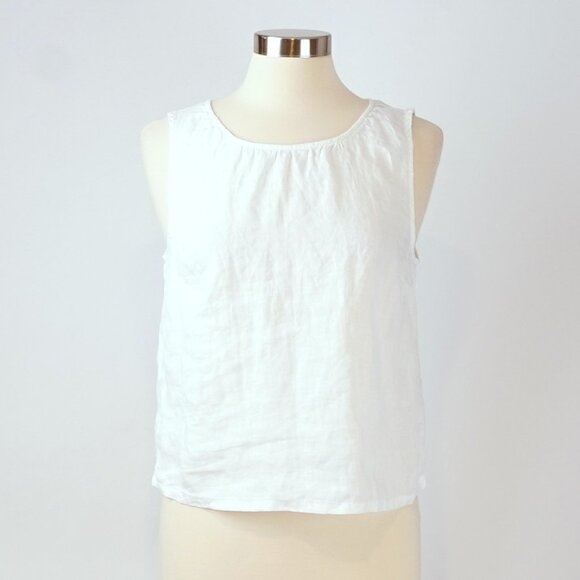 Sigrid Olsen Sleeveless Blouse Shell Buttons White 100% Linen - Size Medium - Picture 1 of 5